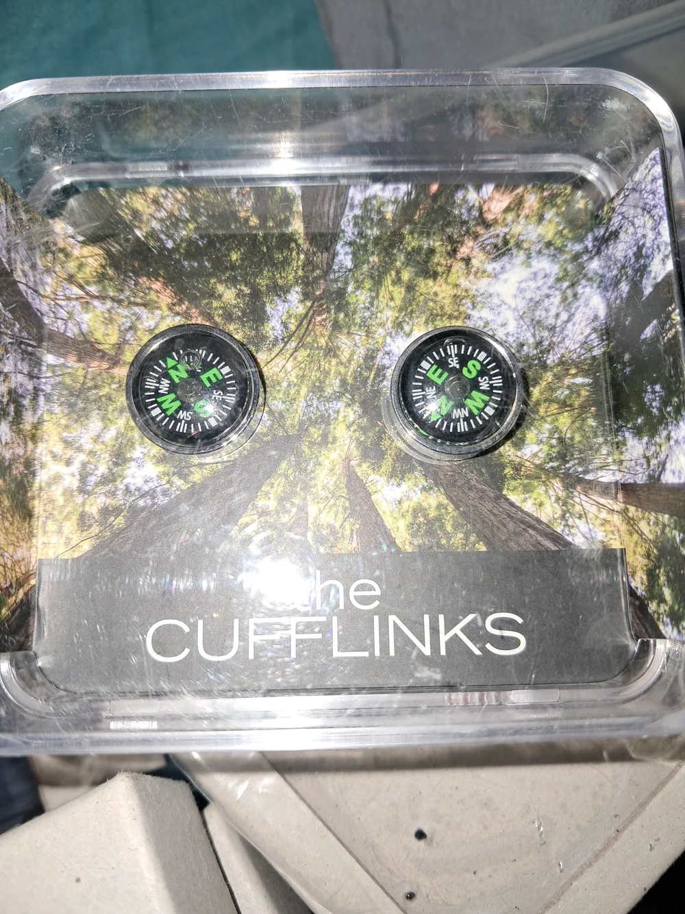 Compass Cufflinks with Green Accent